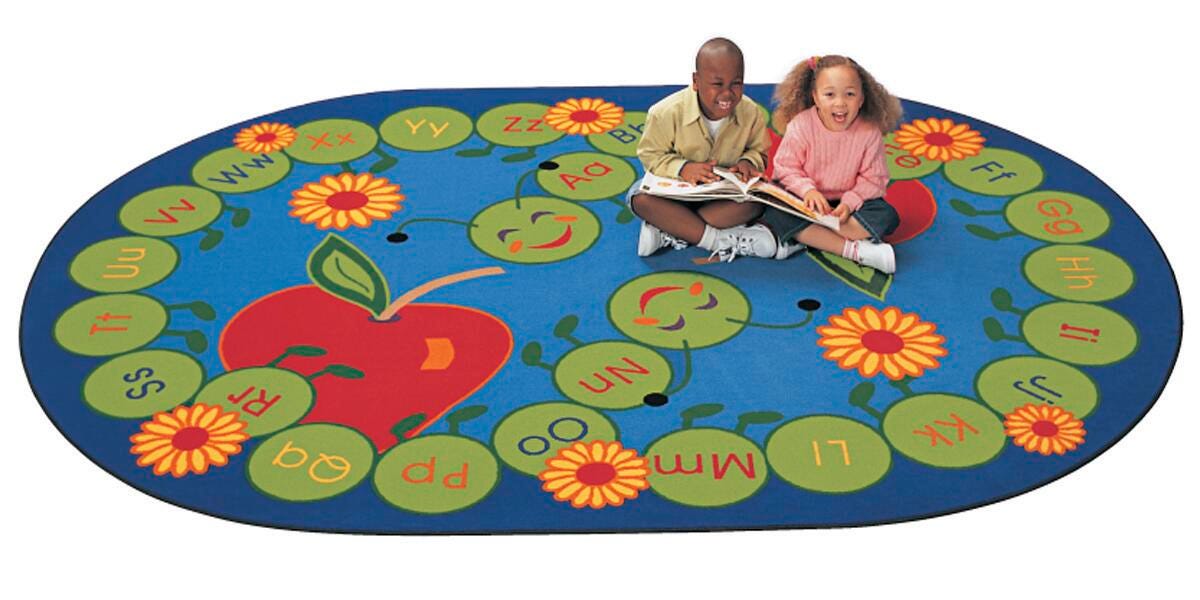 Carpets for Kids ABC Caterpillar Rug, 6 Feet 9 Inches x 9 Feet 5 Inches, Oval, Multicolored, Item Number 078457